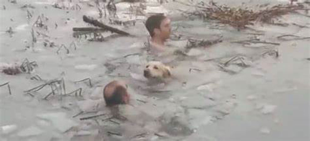 Dos guardias civiles del puesto de Canfranc (Huesca) se arrojan a un lago helado para salvar a un perro