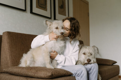 Perros y dueña - Foto de Yaroslav Shuraev: https://www.pexels.com/es-es/foto/persona-mujer-animales-perros-8498519/