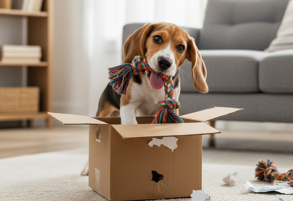 Cachorro perro con juguete - Propietario artículo