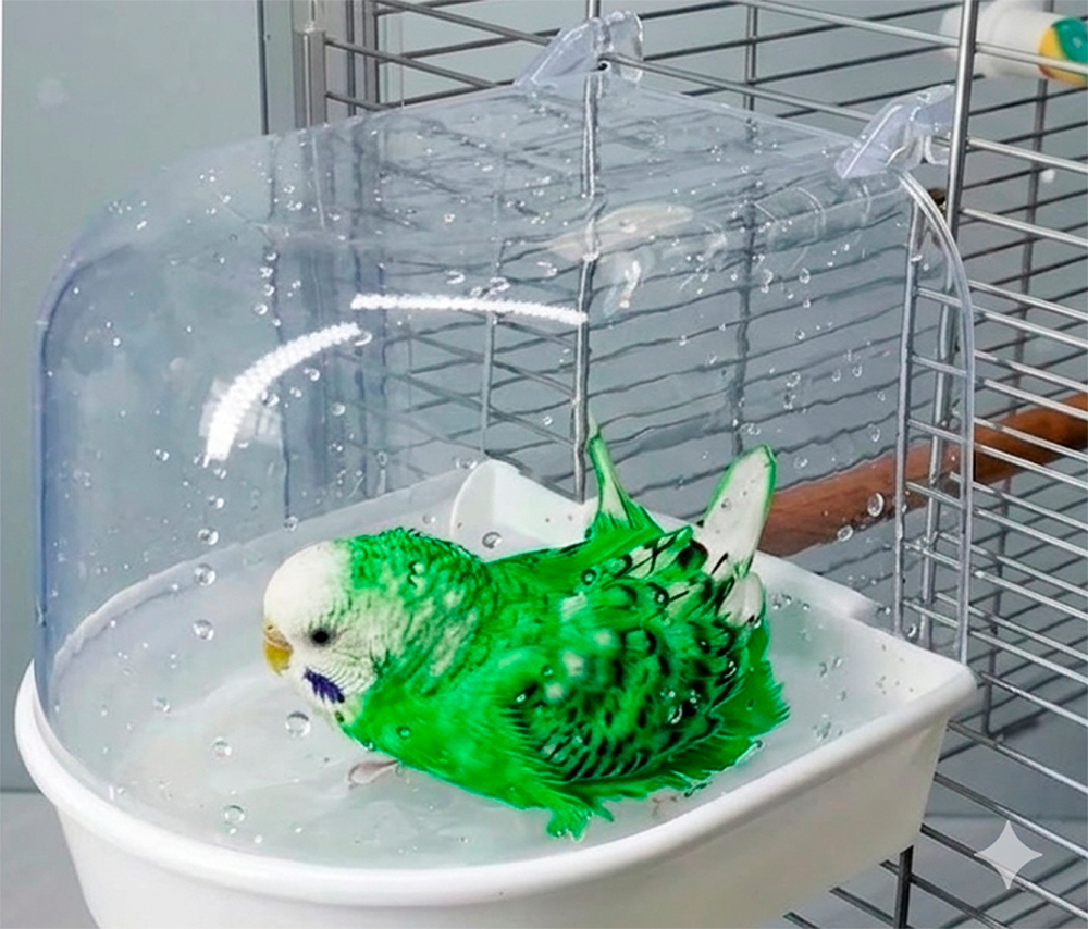 Periquito con bañera