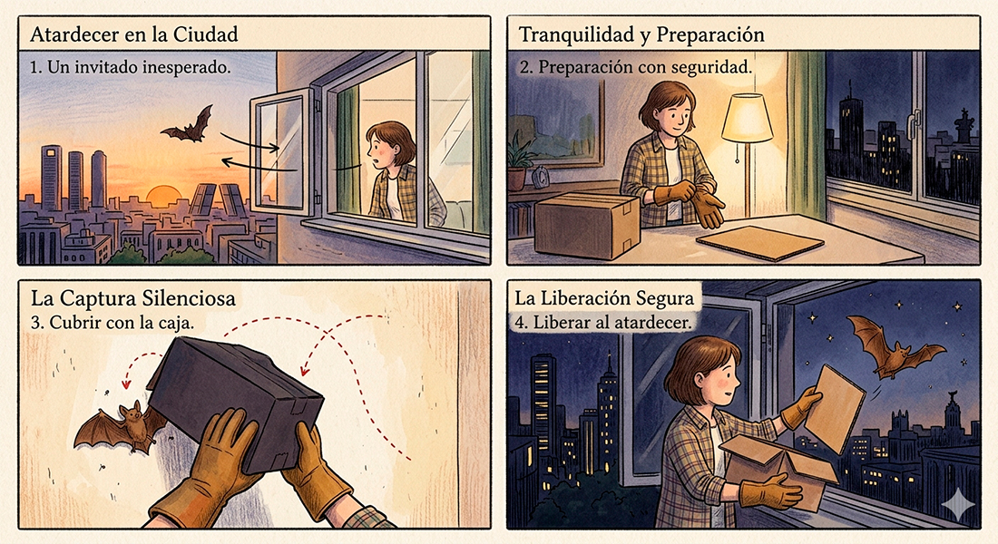 ´Liberar un murciélago que ha entrado en casa
