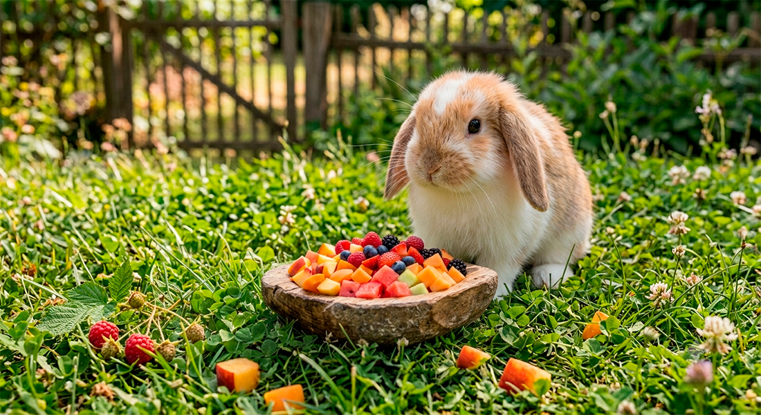 Conejo comiendo fruta - IA